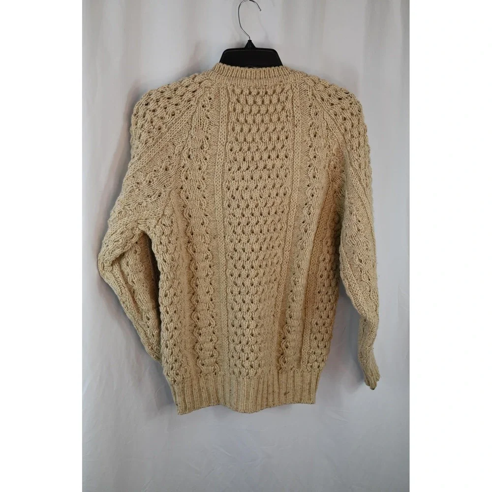 Vintage Slieve League Handloomed Ireland Cream Wool Fisherman Sweater V-Neck 42